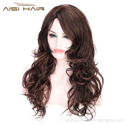 High Temperature Hair Body Wave Mixed Brown Long Wig Synthetic Wig For Black White Women Party Fashion Cosplay Wigs